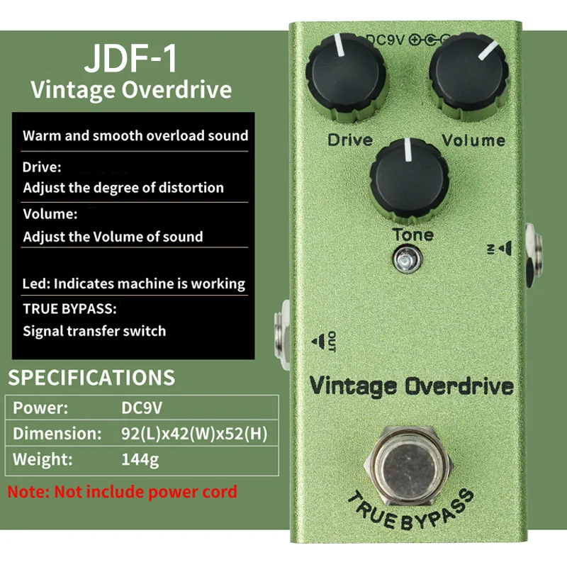 Vintage Overdrive Pedal Guitar Effect Pedal True Bypass Aluminum Shell Guitar Effect DC9V Single Mini Guitar Pedal view 2