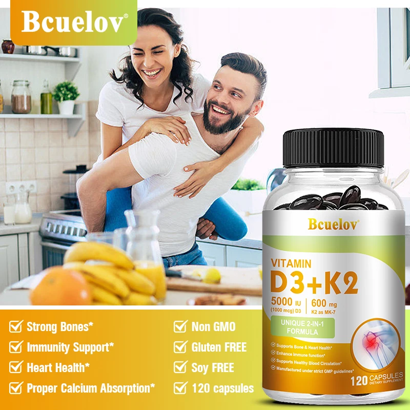 فيتامين د3+ك2، يدعم صحة العضلات، ويعزز امتصاص الكالسيوم، ويقوية العظام والجلد ونظام المناعة والرؤية وصحة القلب #6