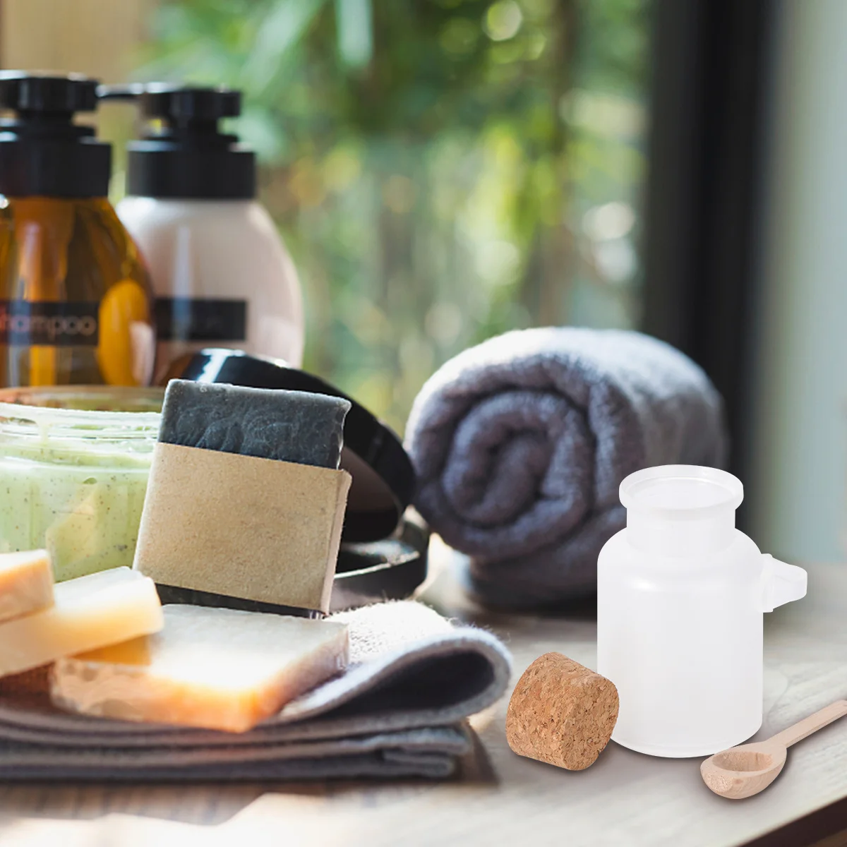 

6pcs Bath Salt Bottle Frosted Empty Plastic Container Cork Stopper Refillable For Bath Salts Powders Mask Paste Seasoning