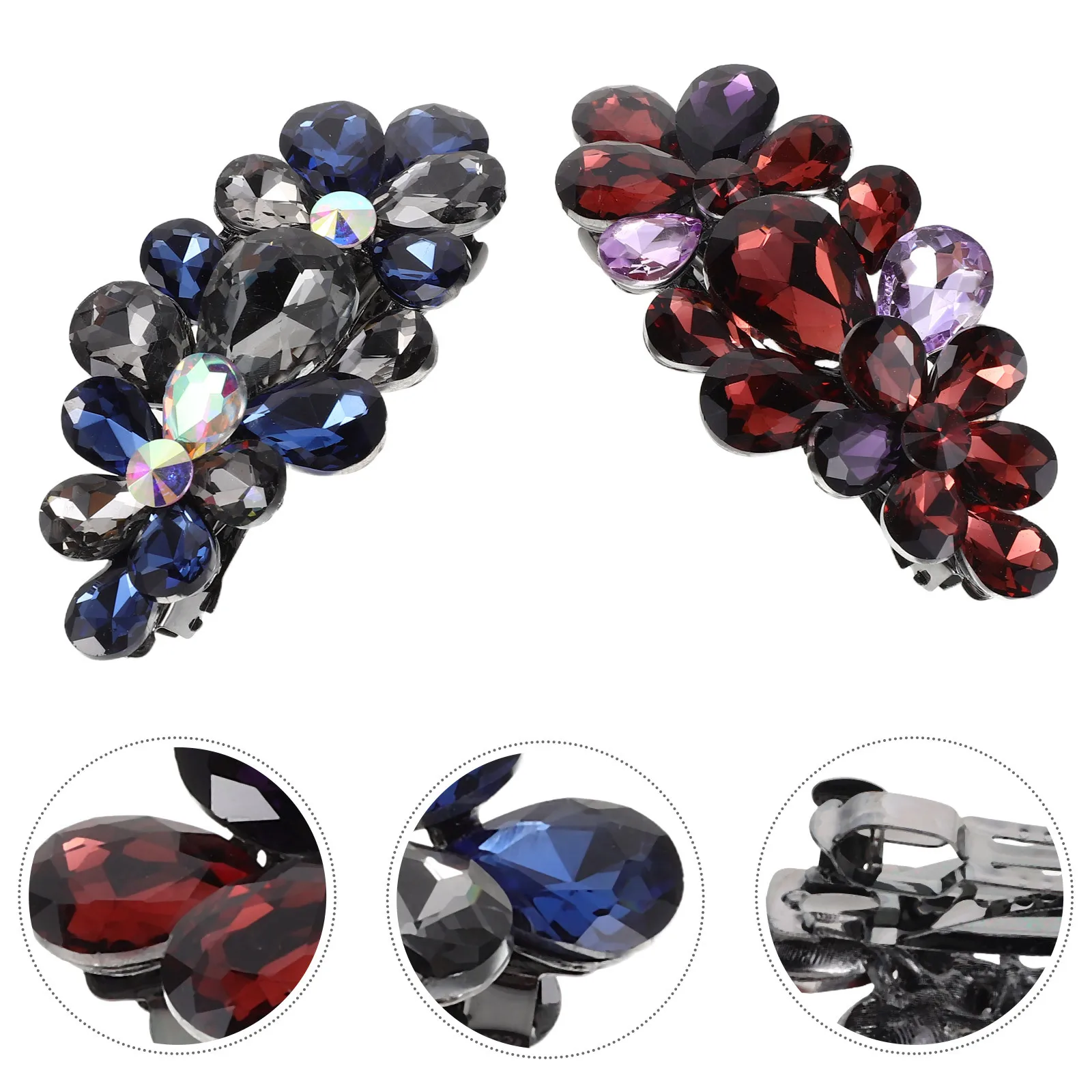 

2Pcs Rhinestone Hair Barrettes Women Sparkly French Style Clips Bridal Wedding Ponytail Spring Metal Bun Accessories
