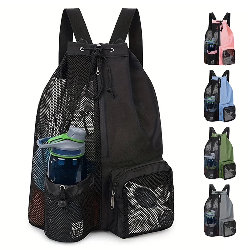 Men Women Breathfull Swimming Mesh Drawstring Backpack Fitness Exercise Equipment Wet Bag Beach Basketball Volleyball Sports Bag