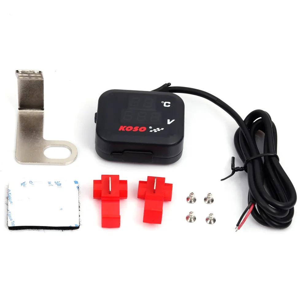 Universal KOSO Motorcycle Voltmeter Thermometer Temperature Indicator Voltage Digital Display USB Charger 3-in-one Instrument