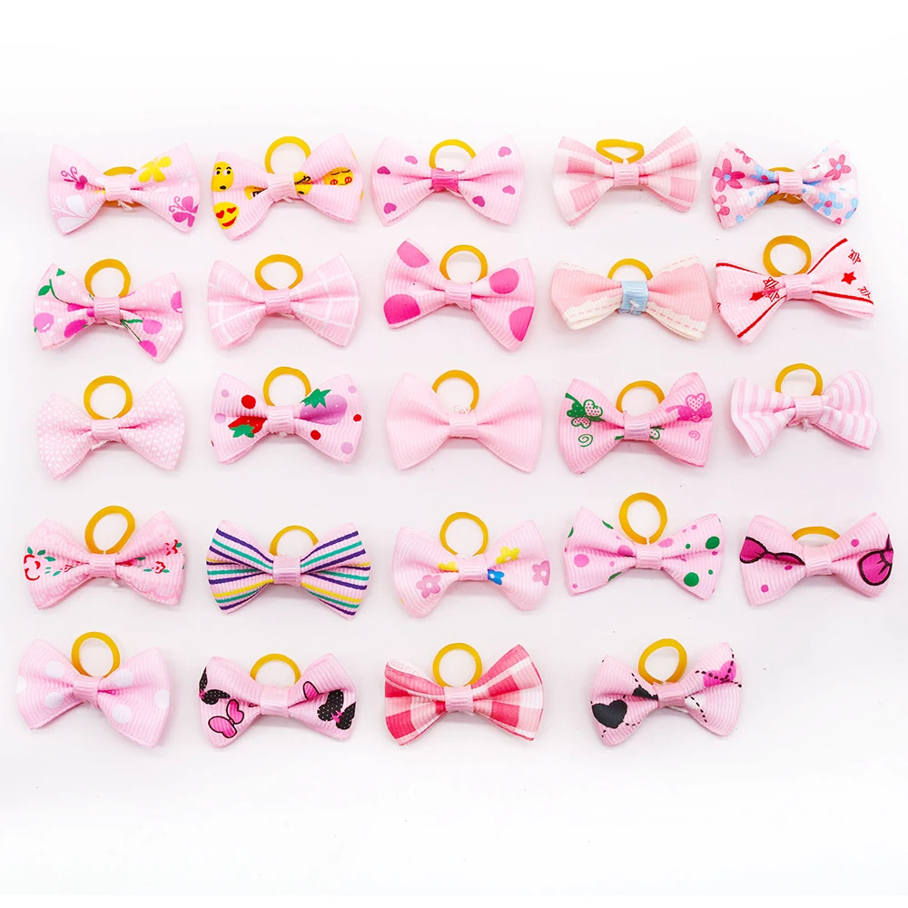 40pcs Pink Dog Hair Bows Dog Cat Grooming Bows Puppy Accessories Dog Hair Rubber Bands For Small Dog Puppy Pet Supplies