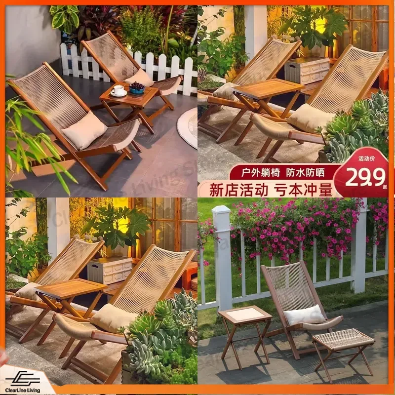 for Yunqi Garden Foldable Rattan Chair Outdoor Balcony Household Comfortable Lazy Leisure Recliner with Comfortable Back
