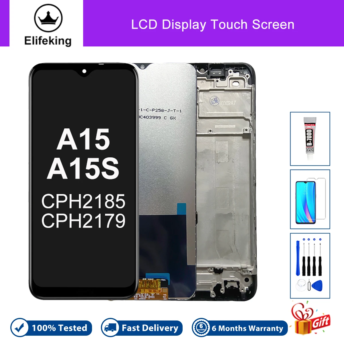 

For Oppo A15 A15s A16K LCD Screen Touch Display with Frame Replacement Digitizer Assembly for Oppo CPH2179 CPH2185 with Tools