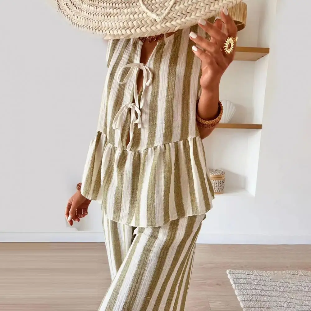 

Breathable Women Suit Striped Tank Top Wide Leg Pants Set for Women Lounge Matching Outfit Summer Beach Two Piece Set Women Two