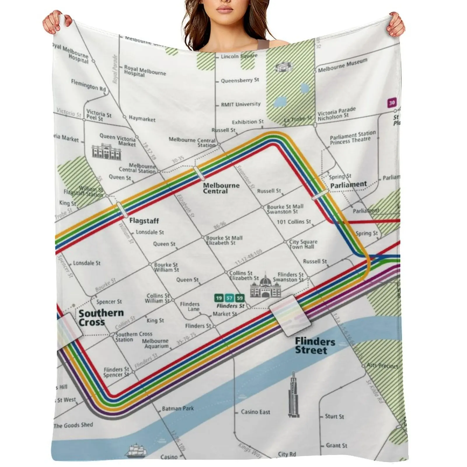 

Melbourne City Rail Map Square Throw Blanket Giant Sofa warm for winter blankets ands Multi-Purpose Blankets