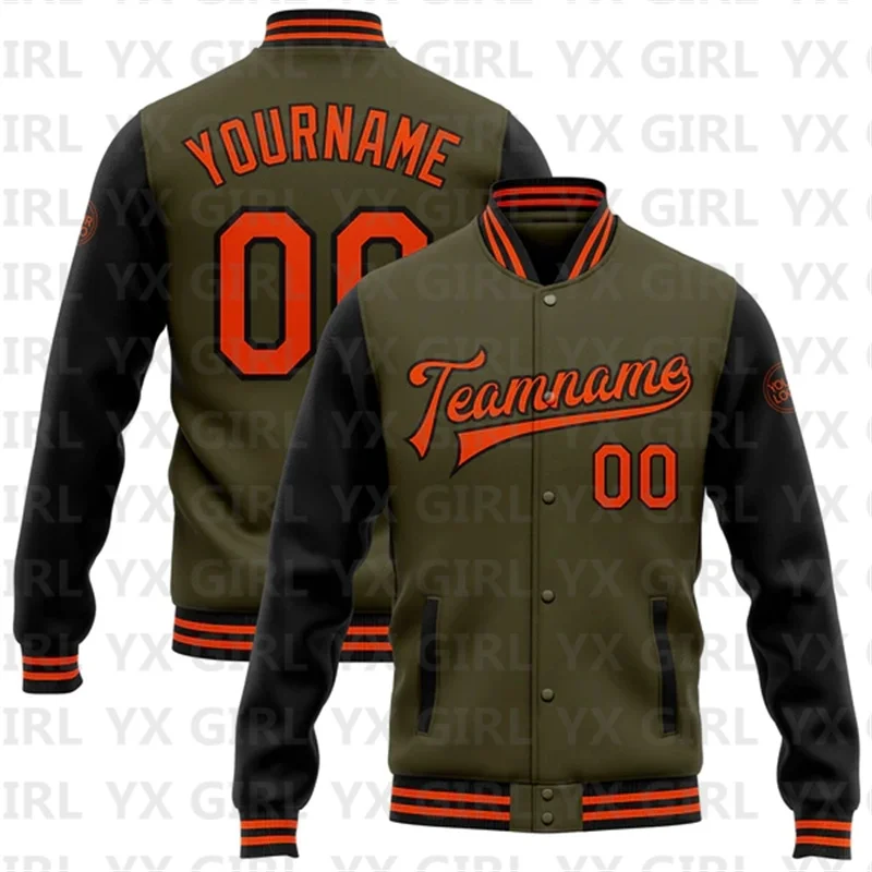 Custom Olive Black-OR Bomber Full-Snap Varsity Letterman Two Tone Salute To Service Jacket 3D Baseball Button Jacket