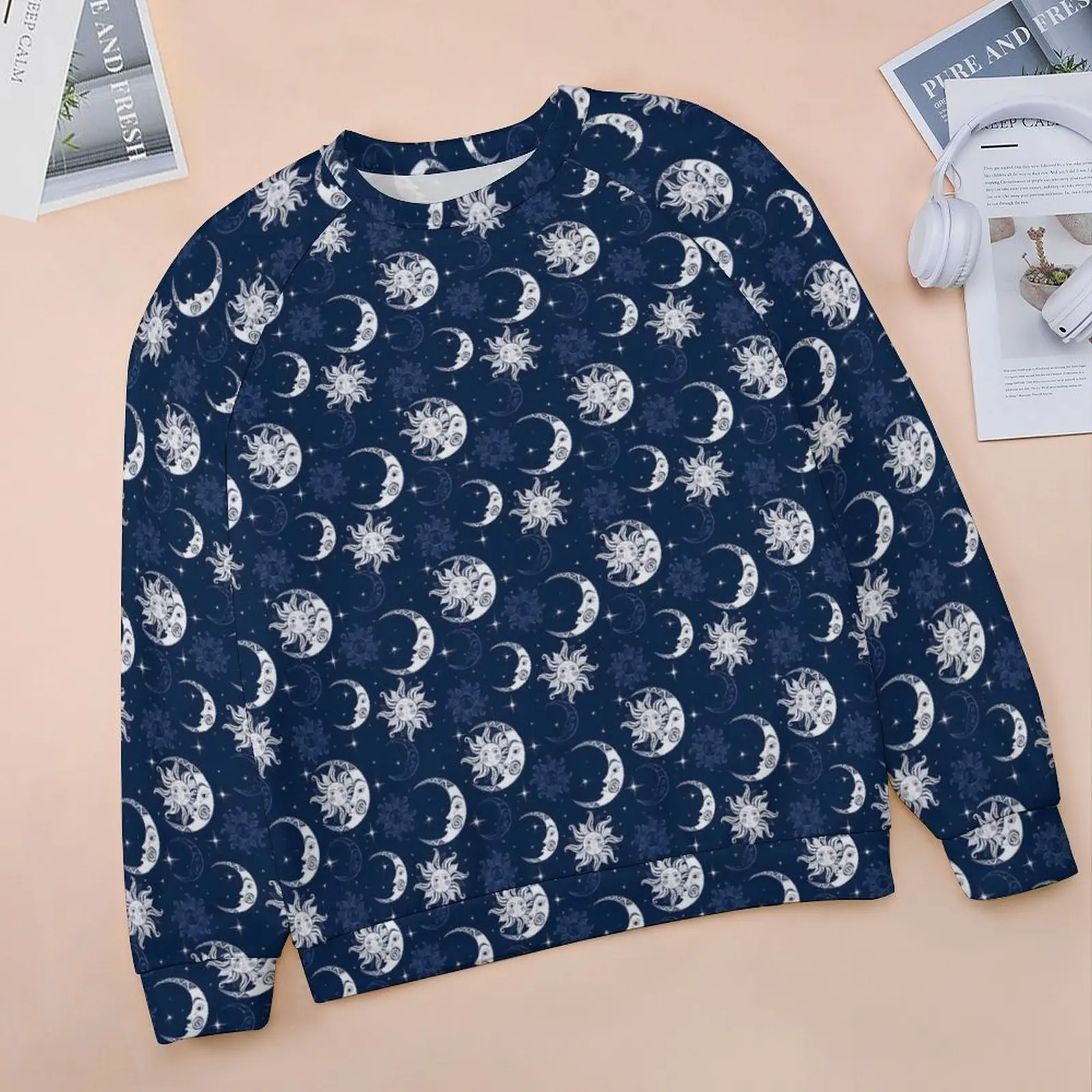 Sun Moon Hoodies Stars Print Harajuku Oversized Hoodie Women Long Sleeve Cute Pattern Casual Clothing