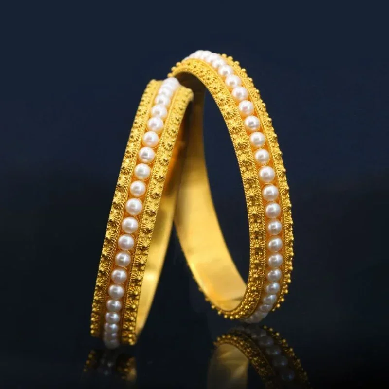 

New Ancient Craft Copy 100% Gold 24K 999 Bracelet Filigree Bracelet Female Inlaid Pearl Fashion 18K Gold Bracelet Jewelry