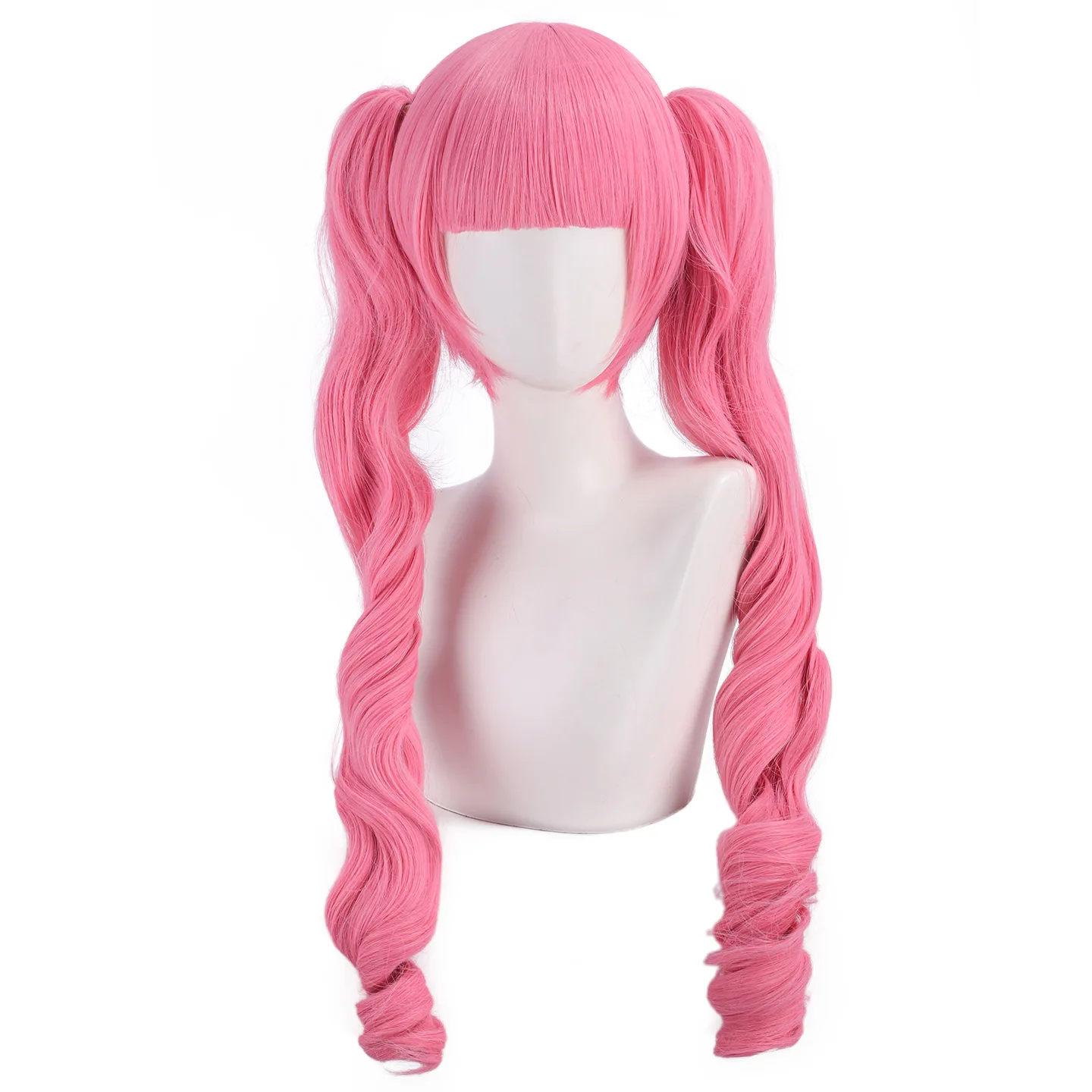 Synthetic Pink Double Ponytail Curly Wig for Cosplay Princess Ghost Girl Perona-Inspired Mi-ku Anime Costume Party
