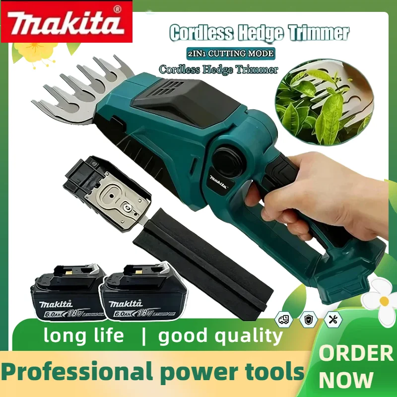 

Makita 18V Cordless 2-in-1 Hedge Trimmer Mini Handheld Electric Grass Shears Multifunctional Garden Shrubbery Pruning Power Tool