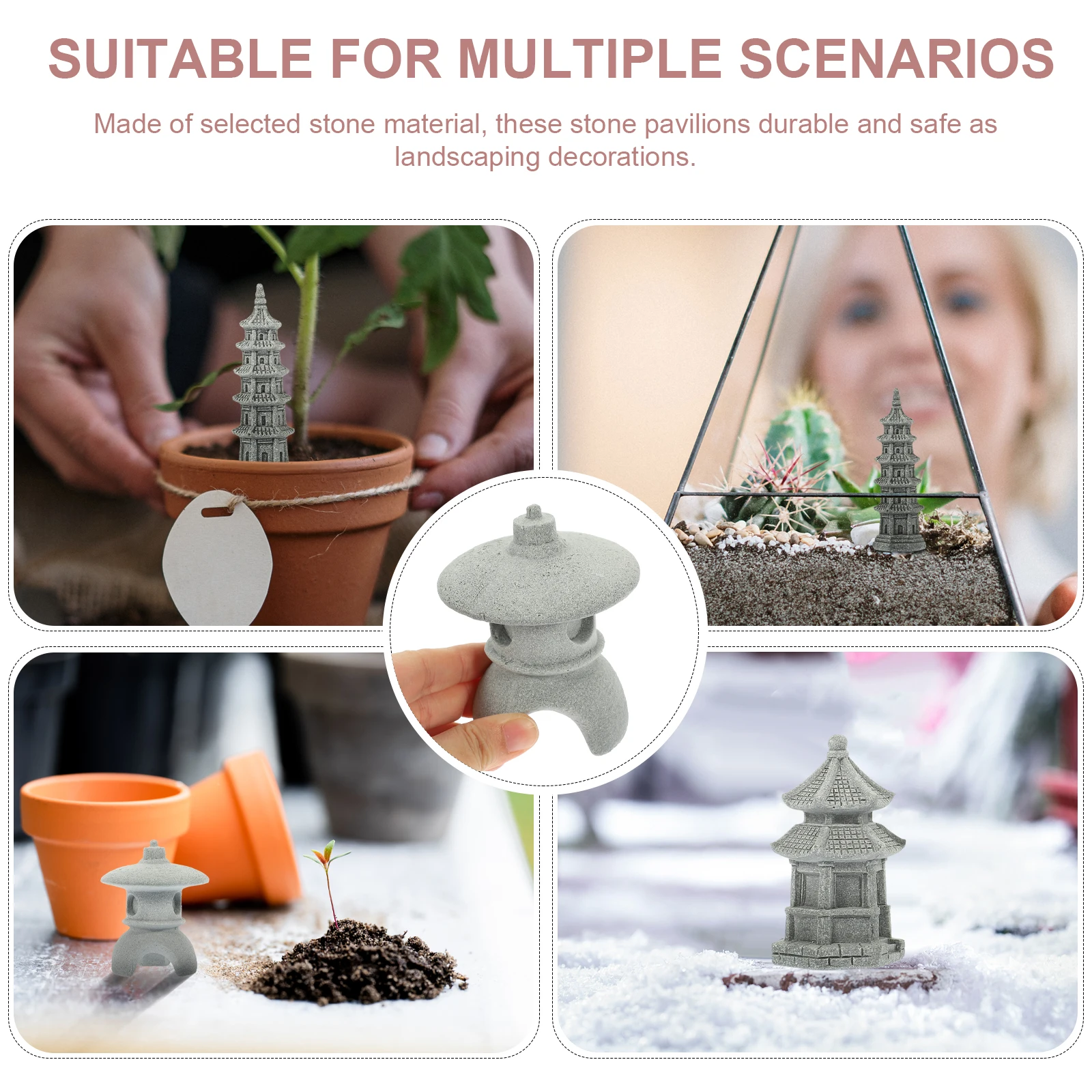 

3 Pcs Mini Tower Statues Japanese Lantern Stone Pagoda naments for Garden Bonsai Zen Decor L Architecture