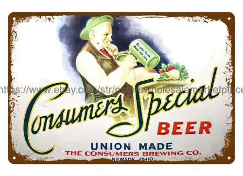 CONSUMERS SPECIAL BEER NEWARK OHIO metal tin sign plaque artwork prints