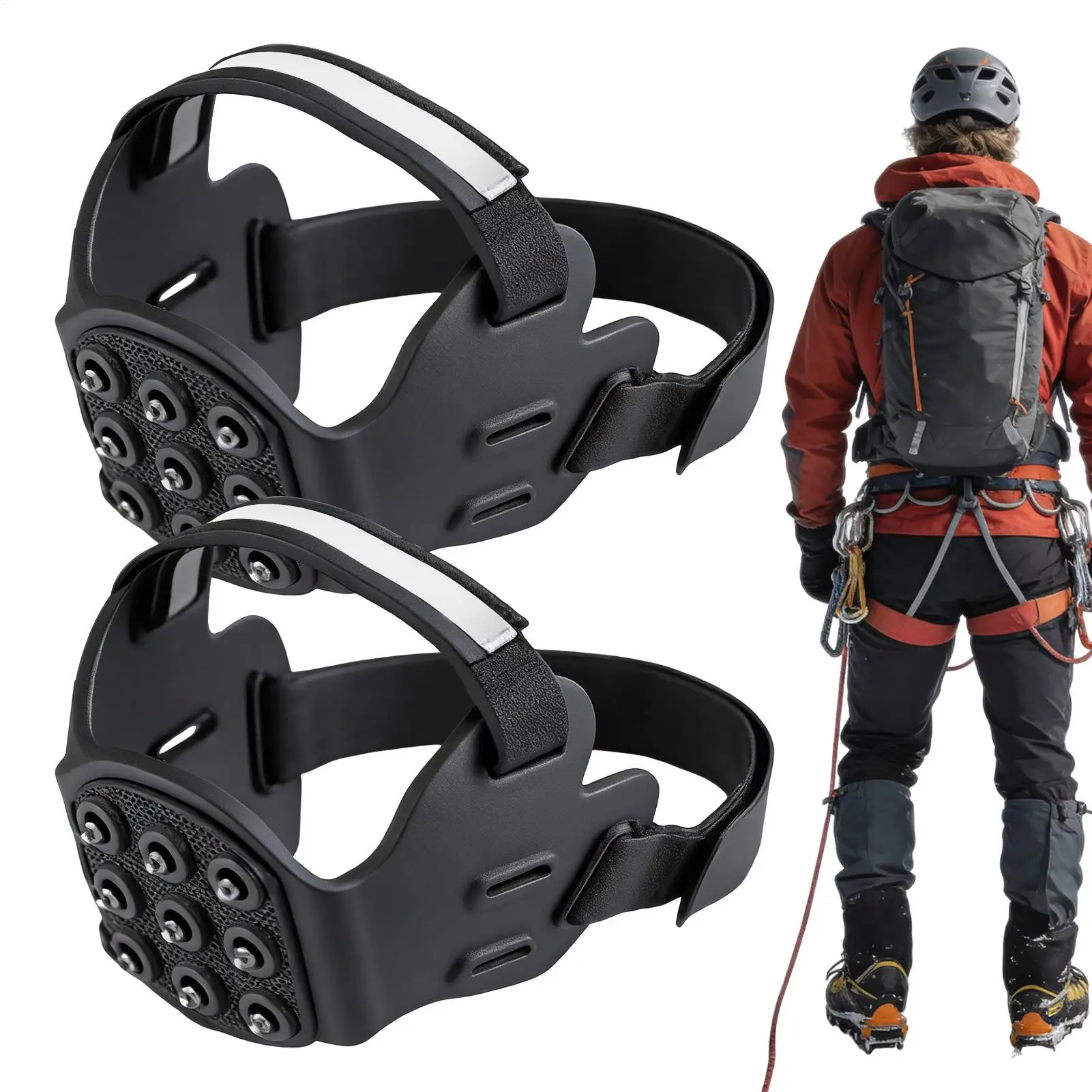 

Противоскользящие шипы для обуви с 9 зубцами и светоотражающими полосами, ледоотбойники для походных ботинок, ходьбы, бега, снега, активного отдыха и поездок на природе