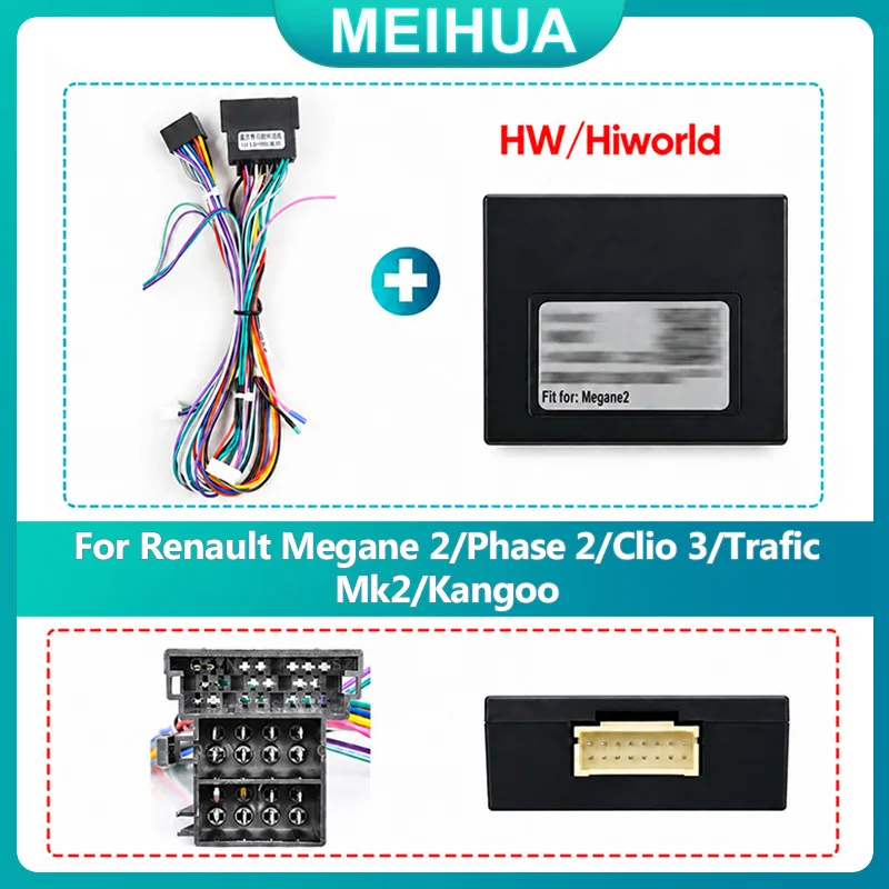 For Renault Megane 2/ Phase 2/ Clio 3/ Trafic Mk2/Kangoo Cable Wiring Harness Power Canbus Box Decoder Adapter Android Car Radio
