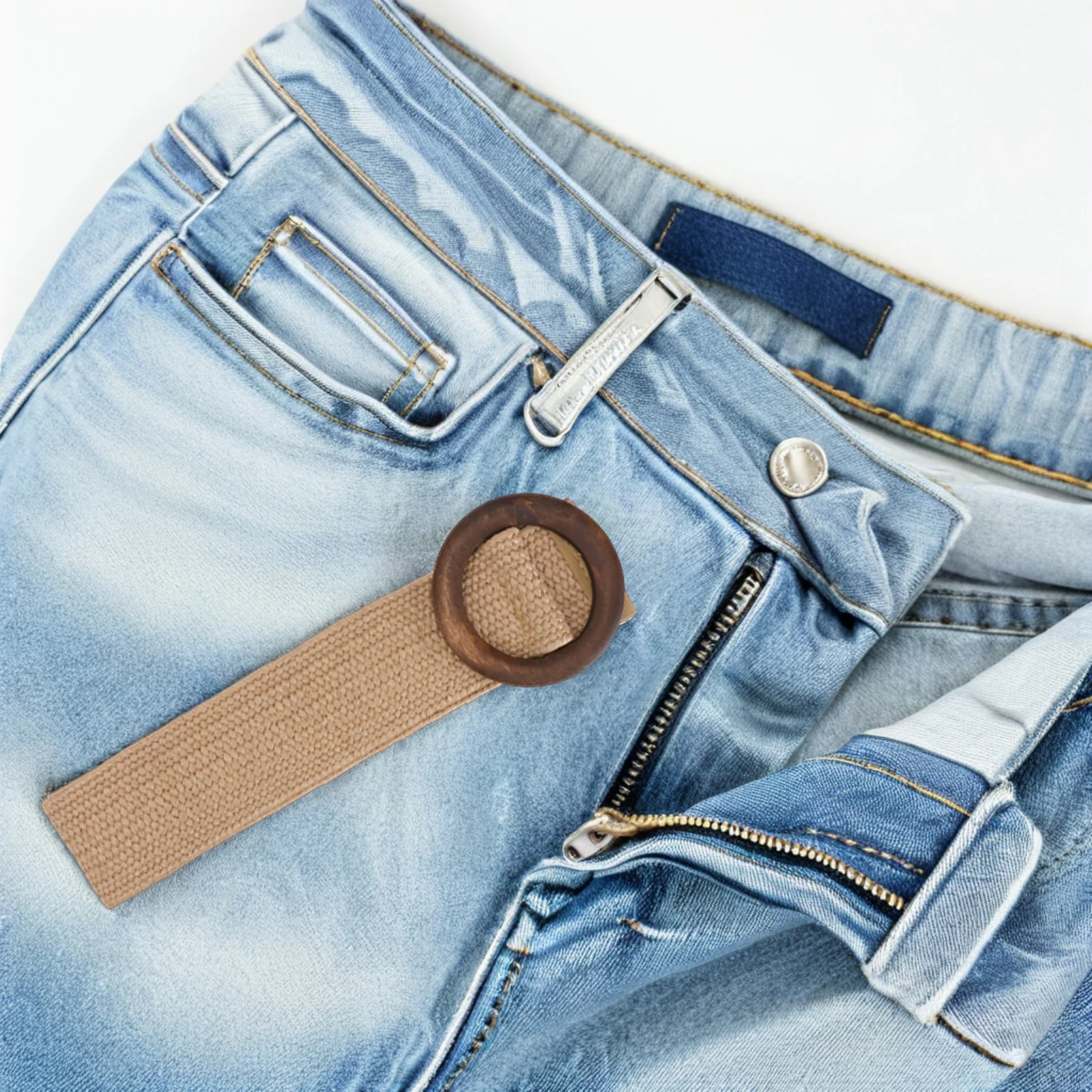 Brown Casual Woven Belt Natural PP Grass Adjustable Wood Buckle Ladies Waistband Fashion Woven Belts for Pants Jeans Bohemian