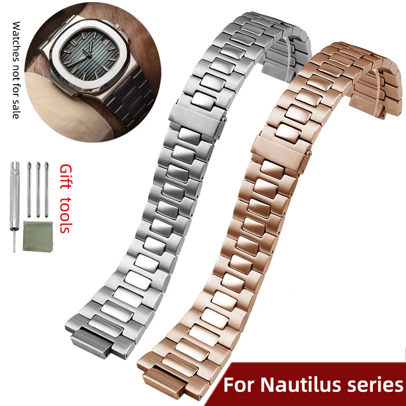 For Patek Philippe Nautilus Bracelet 5711 1A010 Stainless Steel Strap Raised 13mm Steel Belt Men PP metal Strip Silver Rose gold