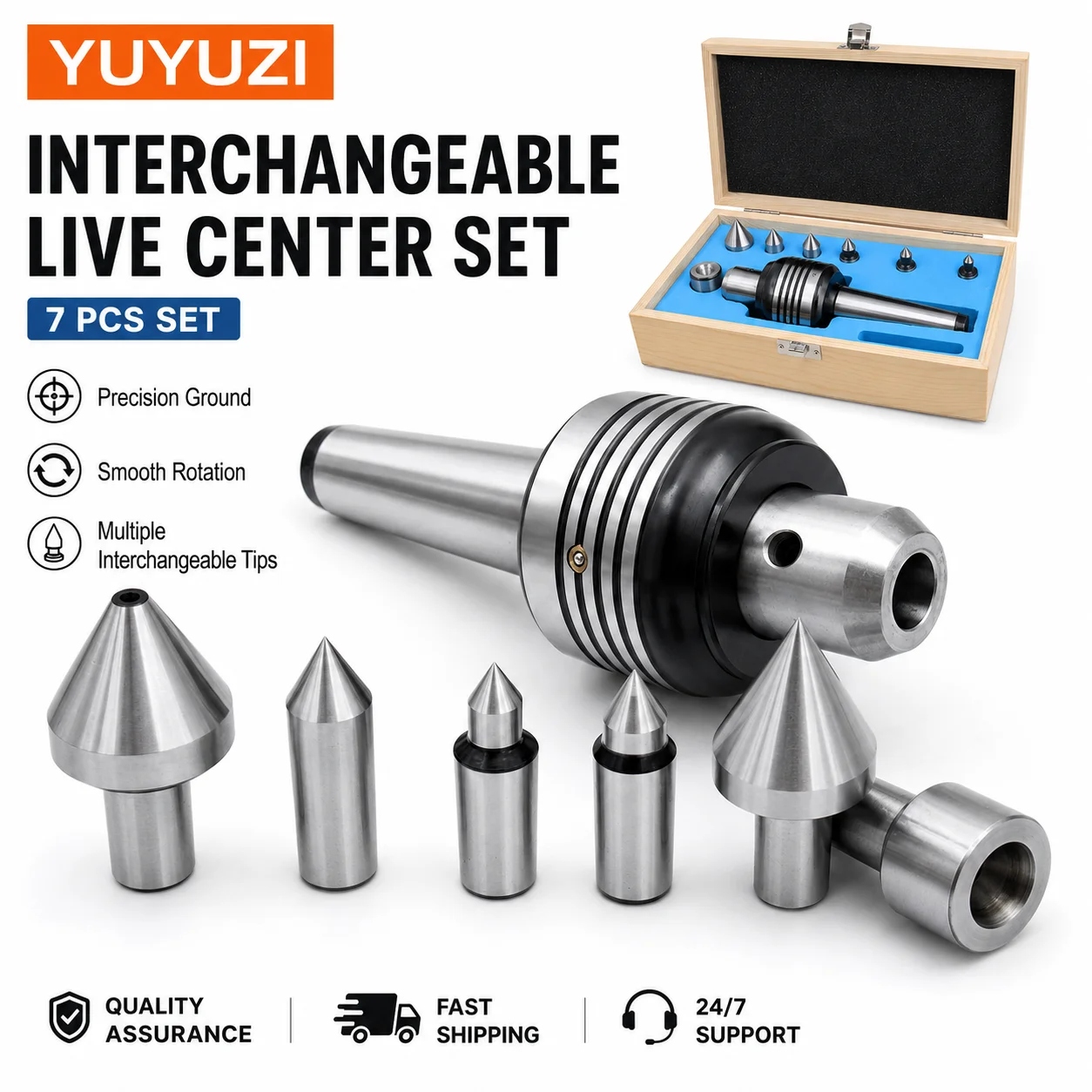 CNC Lathe Revolving Live Center Set MT2 MT3 MT4 MT5 Interchangeable Tip Rotary Center Tailstock Heavy Cutting Tailstock
