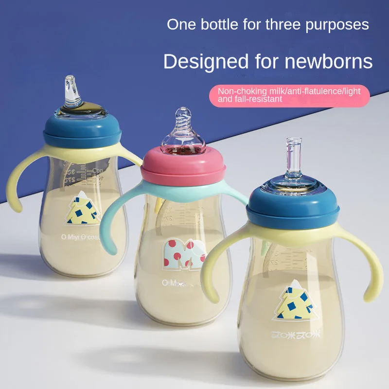 330ml Baby Nipple Bottle Baby Straw Bottle Newborn Bottle PP Feeding Bottle Kids Boys Girls Anti-choking Bottles Silicone Nipple