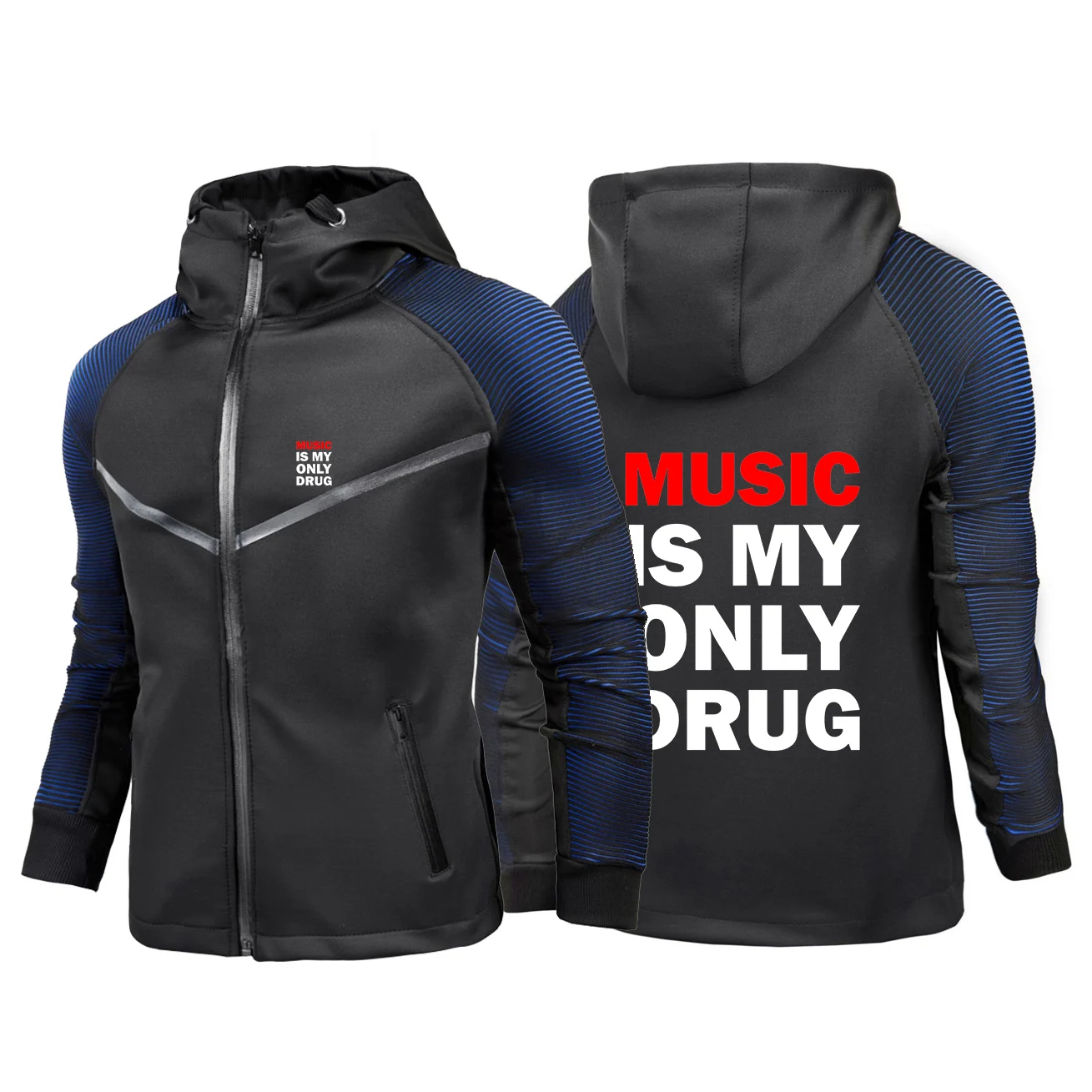 

Music is My Only Drug Print 2025 Весенне-осенний мужской новый гоночный костюм Градиентные цвета Велосипедные куртки Harajuku Пальто на молнии Топ