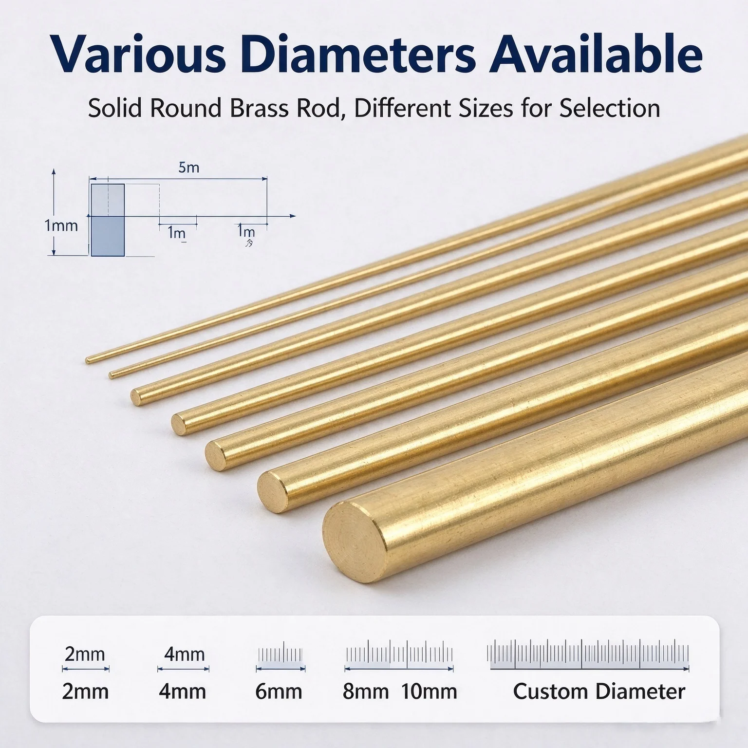 H62 Solid Brass Round Rod Bar 0.8-8.5mm Diameter 500mm Long Brass Metal Shaft for DIY Handcraft and General Machining