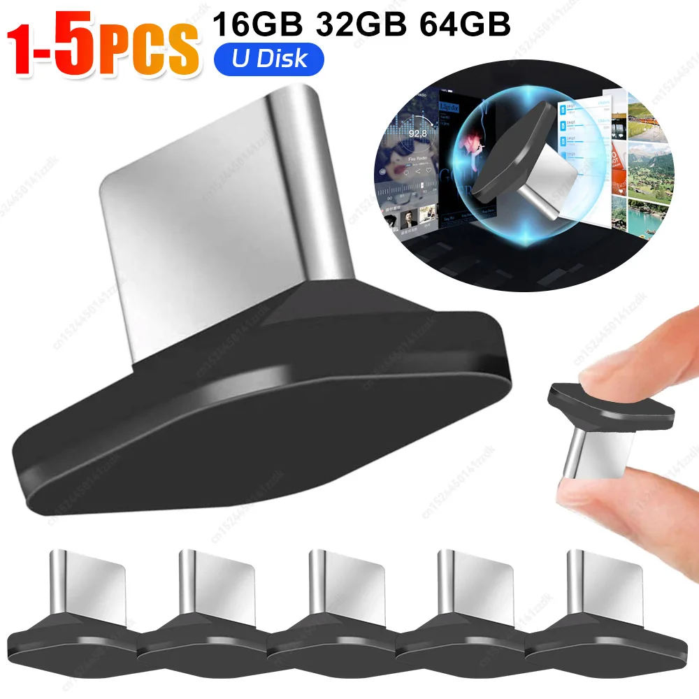 1-5pcs Portable Mini Short Car U Disk Type-C Flash Pendrive Stable Fast Transmission IPX-7 Waterproof Plug and Play for Car Comp