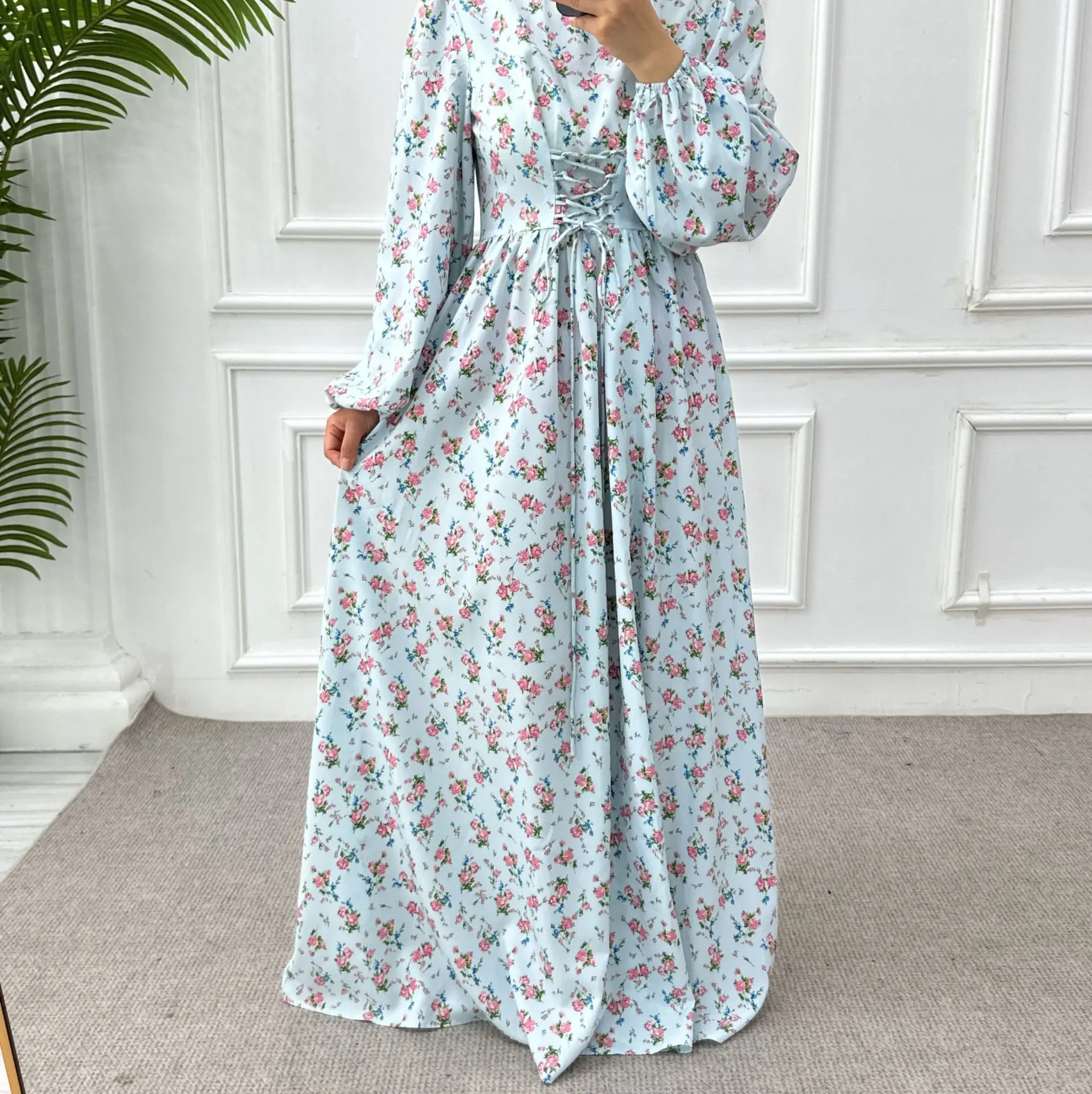 Robe musulmane en Satin imprimé Floral pour femmes, Abaya arabe de dubaï, caftan de luxe pour fête du Ramadan, vêtements islamiques africains, Kebaya