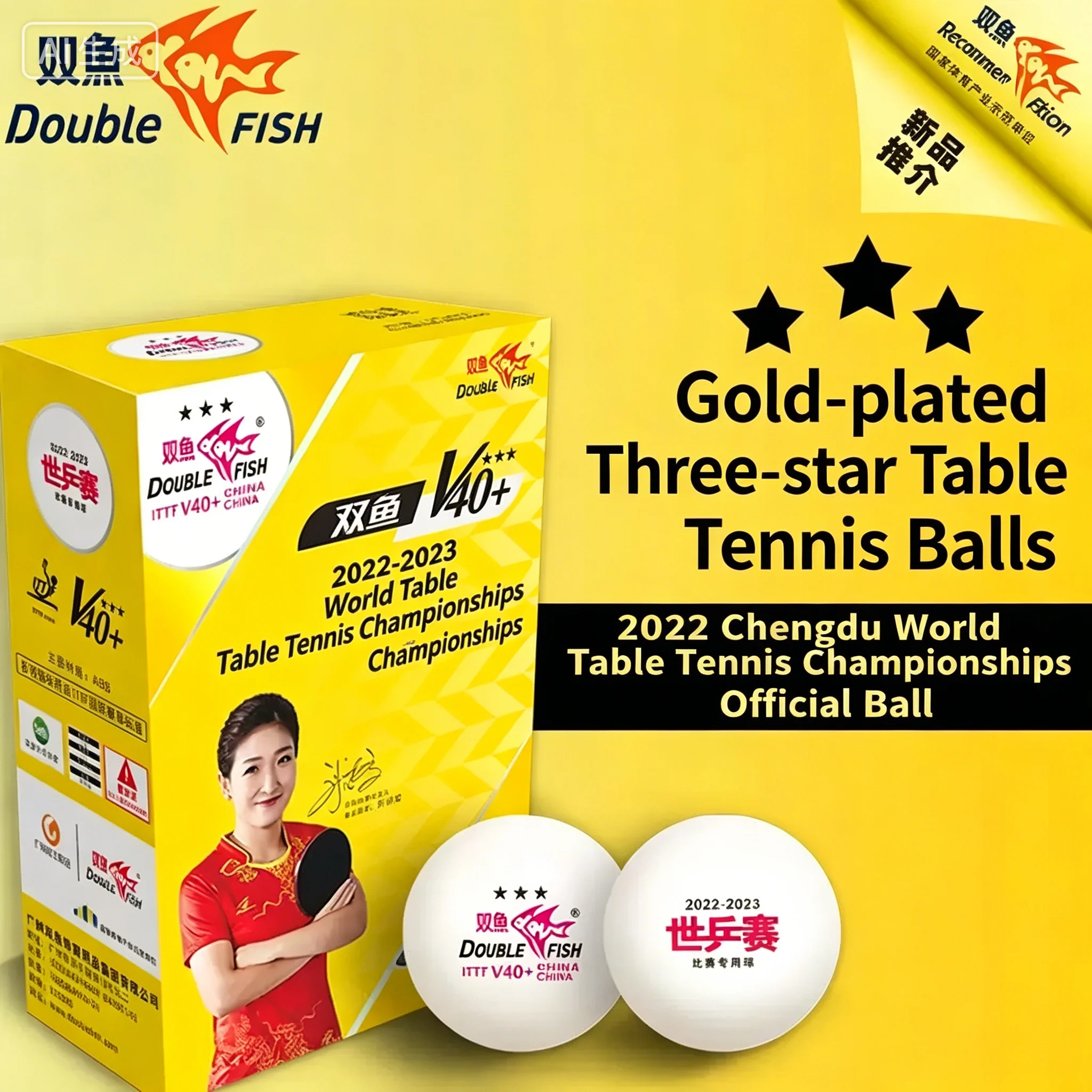 

DOUBLE FISH V40+ Table Tennis Balls 3 Stars ITTF Approved Ping Pong Balls Commemorative Competition & Training Balls with Seam