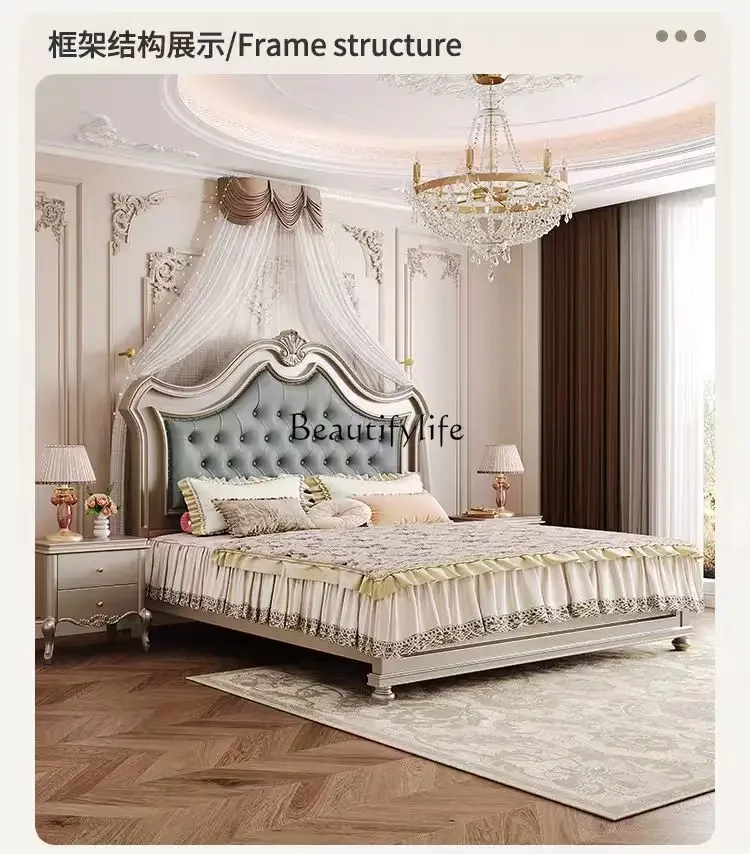 

yj19 American Meike silver solid wood modern simple double European luxury villa bed