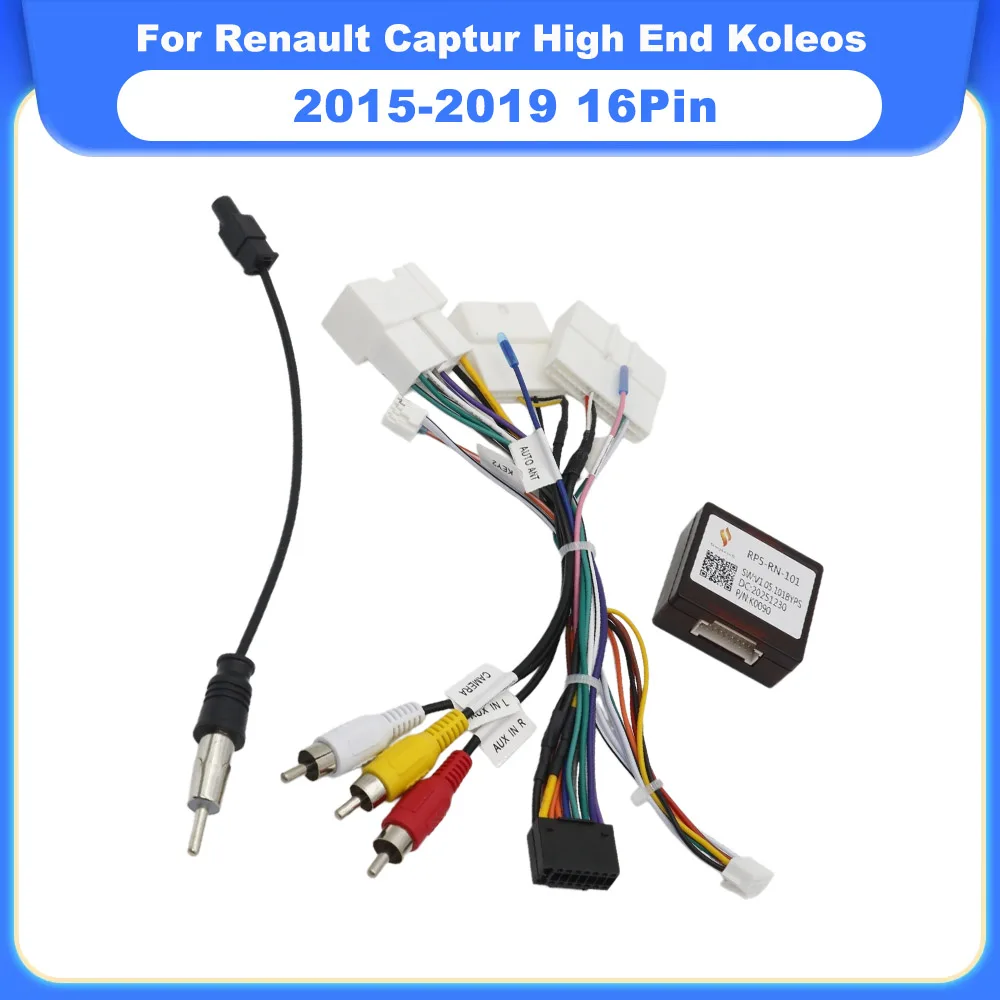 16PIN Car Wiring Harness Canbus Decoder Power Cable Adapter For Android DVD Radio For Renault Captur High End Koleos 2015-2019