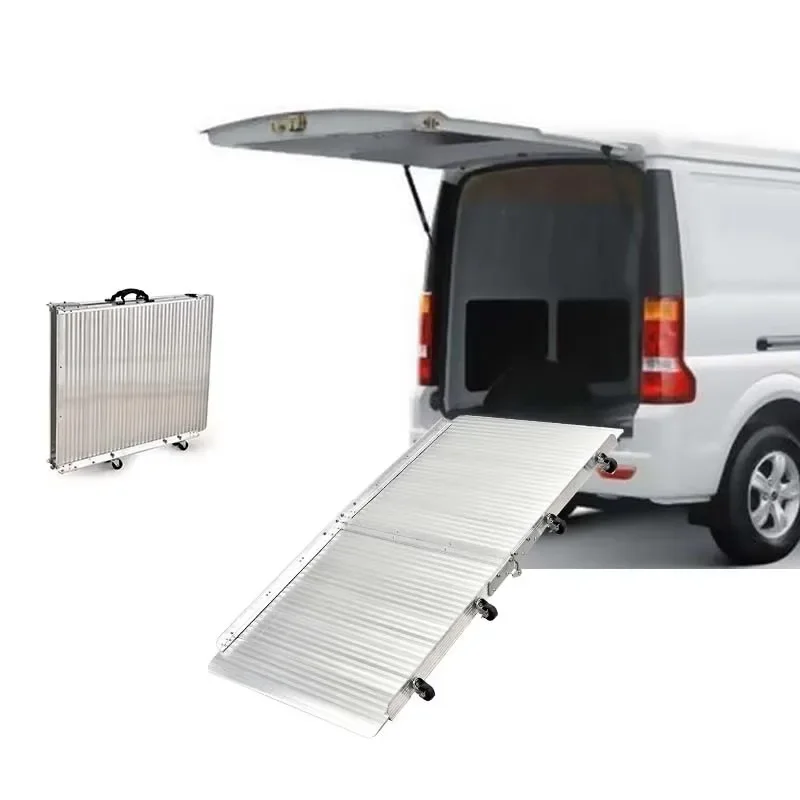 600lbs Aluminum Ramp Folding Ramp with Wheels for Cargon Van Mobile Handicap Ramp Portable