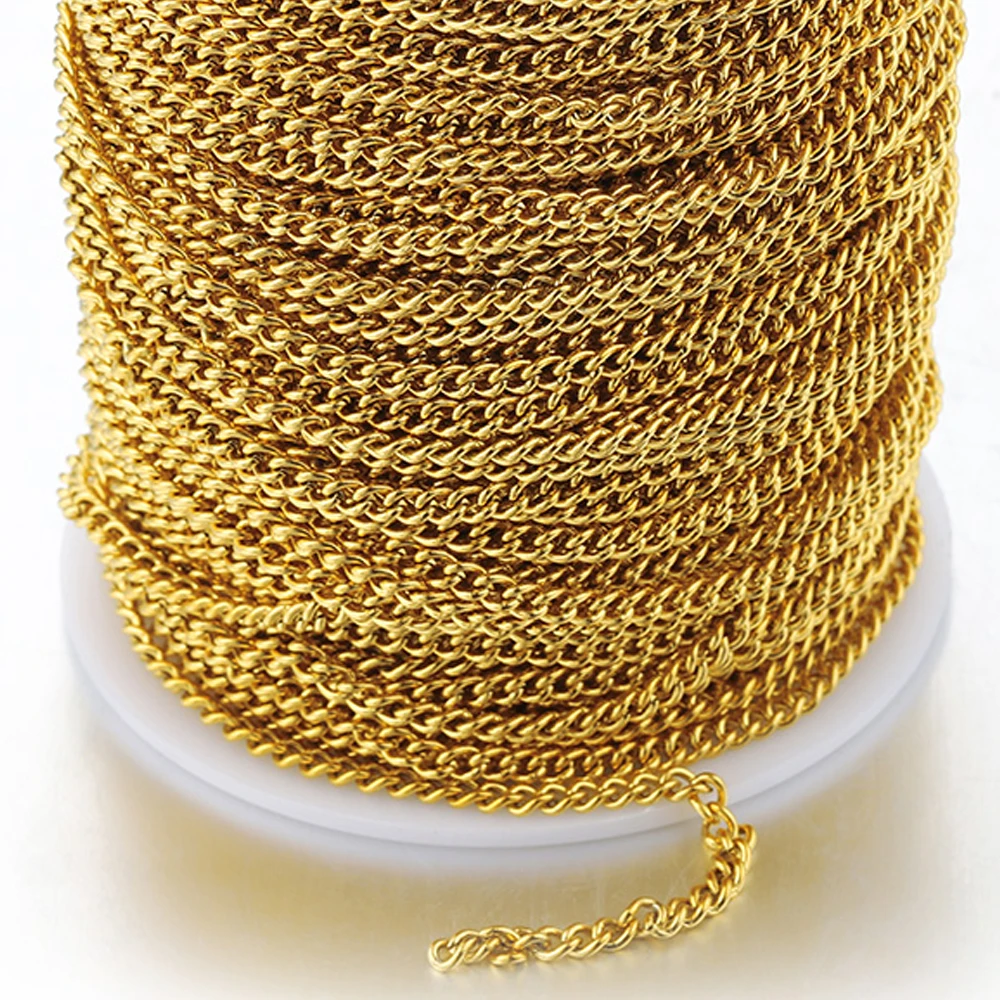 1Meter Gold Stainless Steel Curb Chains for Jewelry Making DIY Bracelet Necklace Chains Anklet Accessories Components No Fade