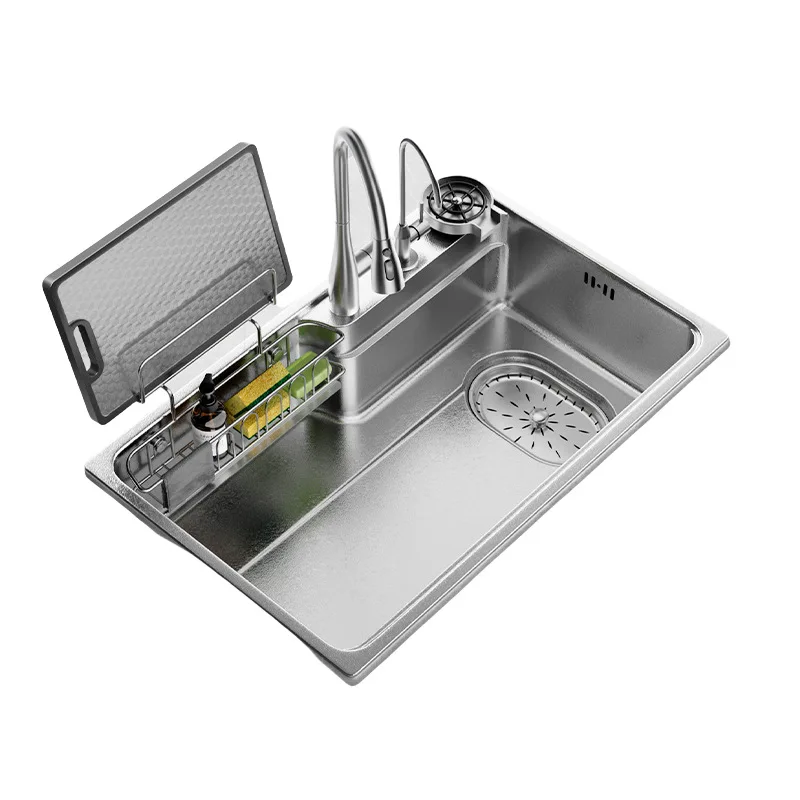 Japanese-style large single slot 304 stainless steel vegetable basin primary color titanium silver volcanic, pattern slag sink