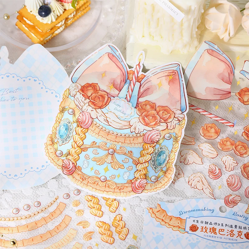 JIANQI Kawaii Management and storage 3D Birthday Cake Sticker DIY Pocket Cabin Scene festival gift ﻿ ﻿