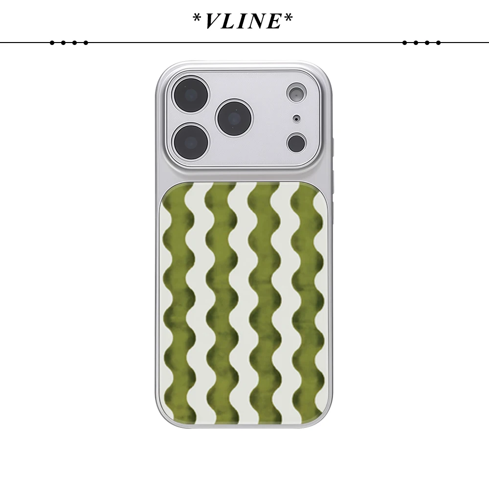 Funda de Teléfono de Vidrio de Lujo con Rayas Onduladas Verde Oliva Imprescindible para iPhone 17, 16, 15, 14, 13 Pro Max, 17 Air