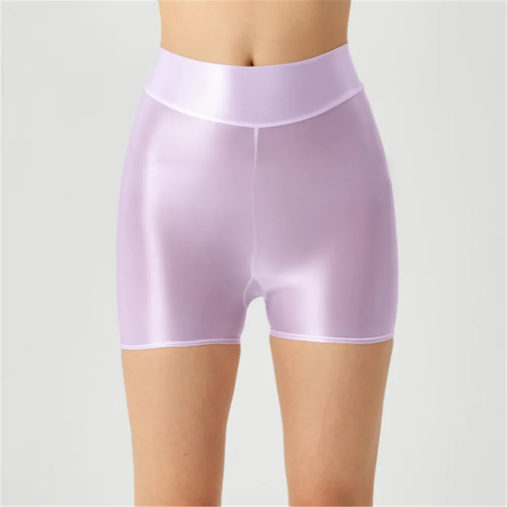 Эластичные шорты с высокой талией, атласное глянцевое нижнее белье для спортзала, женские шорты для фитнеса, женские леггинсы для йоги, маслянистые боксерские, безопасные, удобные
