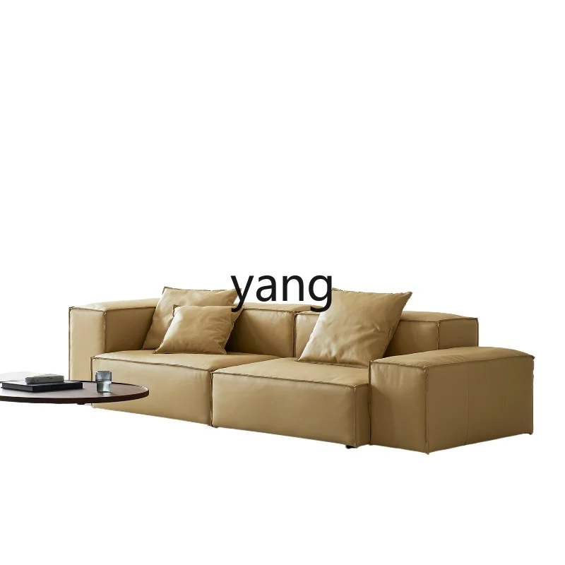 Lh modern all-leather sofa living room tofu block horizontal hall combination Italian minimalism