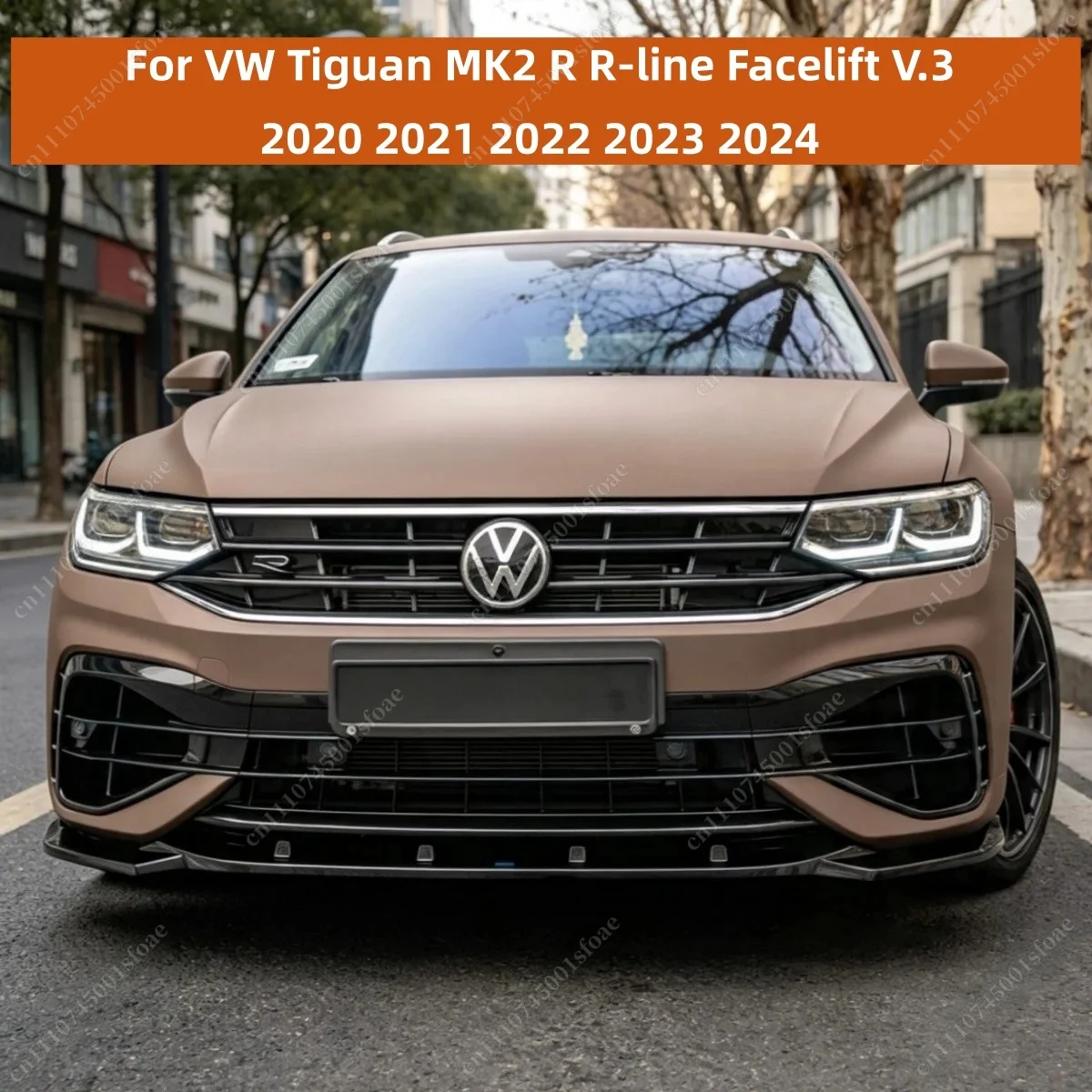 Maxton Style Front Bumper Splitter Lip For VW Tiguan MK2 R R-line 2020 2021 2022 2023 2024 Facelift V.3 ABS Glossy Black Tuning