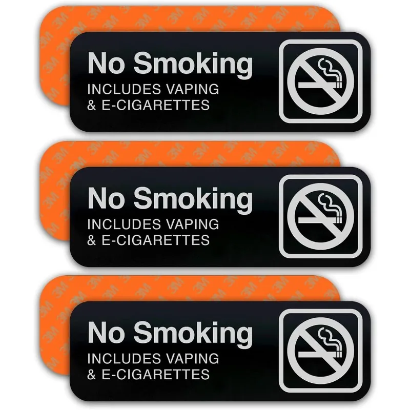 No Smoking Sign Package, NO SMOKING INCLUDING VAPING & E-CIGARETTES, Black Acrylic, White Text  15CM PVC KK