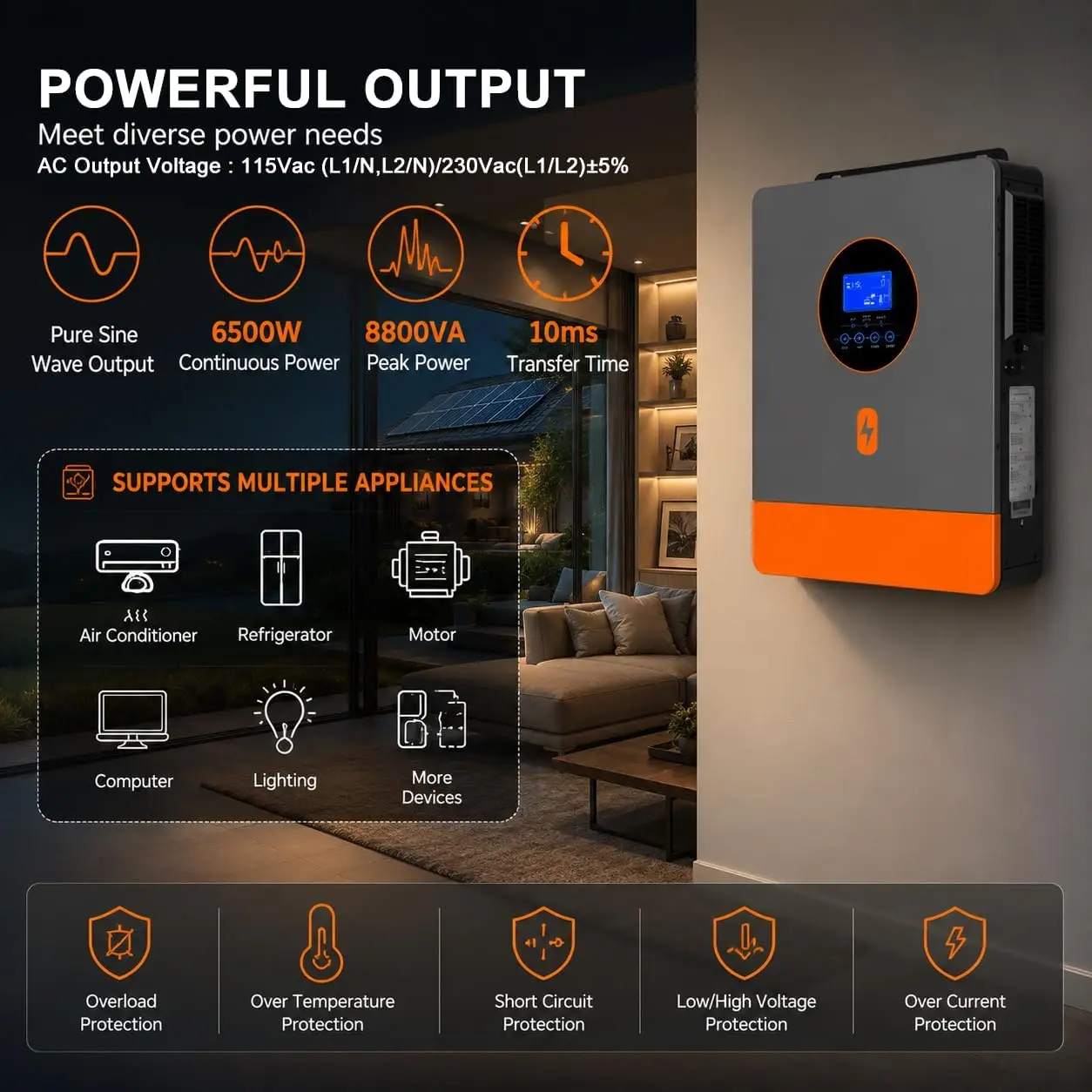 PowMr 6.5KW Split Phase Inverter 48V 110V or 220V with MPPT 100A Solar Battery Charger RS485 CAN Max PV Array Power 7200W image 6