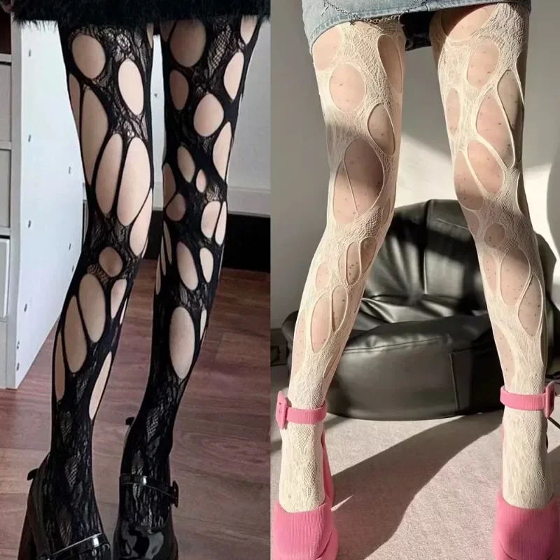 

2024 Irregular Broken Hole Stocking Women Girl Gothic Black Sexy Fishnet Socks Punk Highly Elastic Pantyhose Fashion Accessory