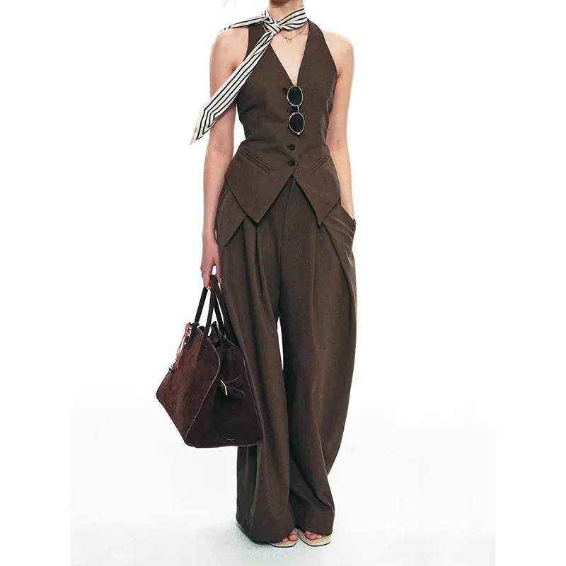 

2026 New Solid V-neck Casual Slim-fit Vest Suit Women Clothes