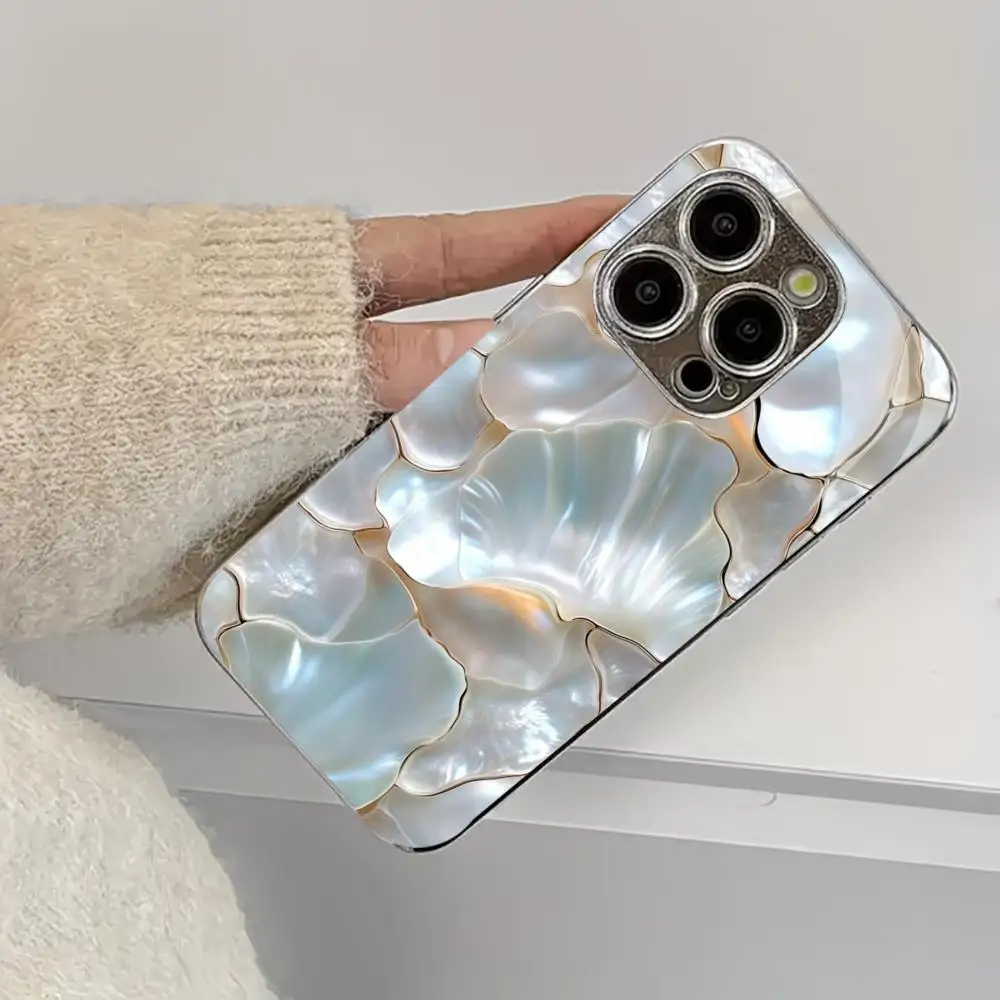 Muschelmuster Hochwertige Handyhülle Galvanisiertes Glas TPU Handyhülle für iPhone 17, 16, 15, 14, 13, 12, 11 Pro Plus – Detail 1