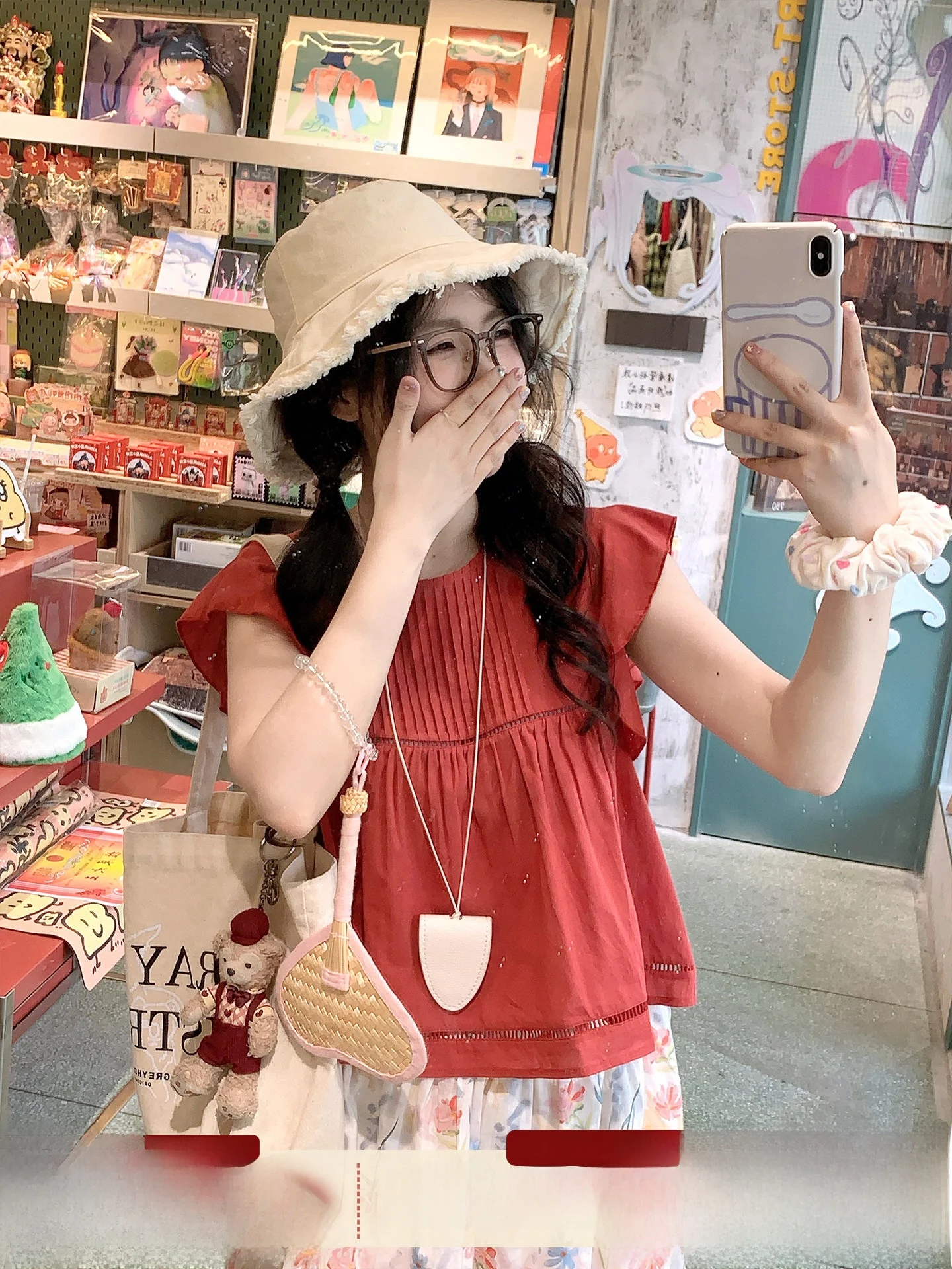 

Sweet Sle round Ne Loose Vest Doll irt Red Summer Casual Women's Top ort Sve Japanese Sle Thin Fabric Dadasama