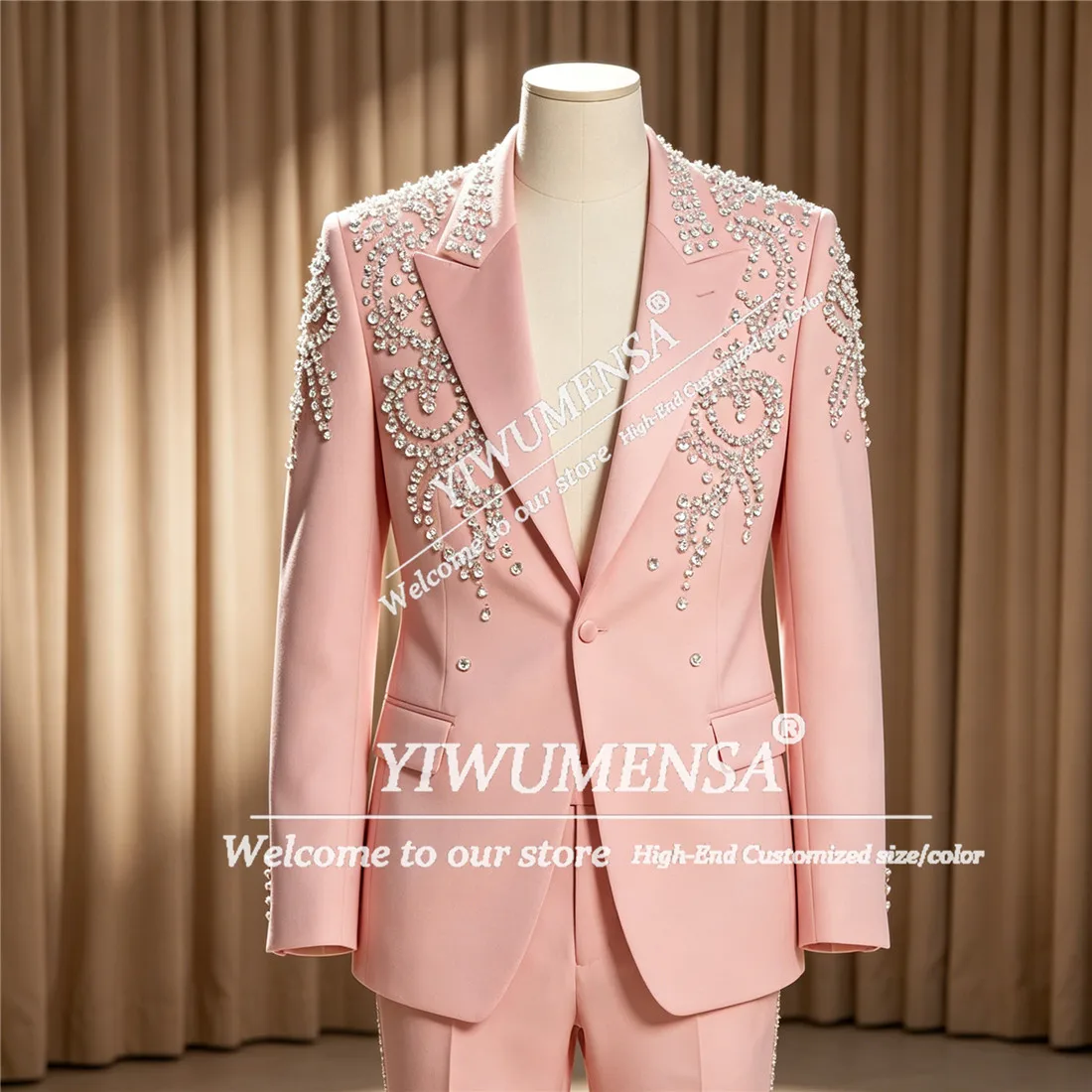 Exclusive Wedding Suit For Man Sliver Beaded Stones Jacket Pants 2 Pieces Sets Jaket Pants Customized Groom Formal Party Outfits
