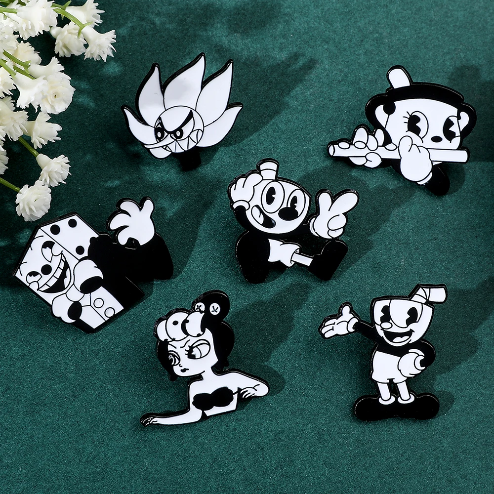 Custom Cuphead Anime Enamel Pin Mug Funny Game Brooches for Women Alloy Metal Badges for Ladies Jewelry and Backpack Gifts