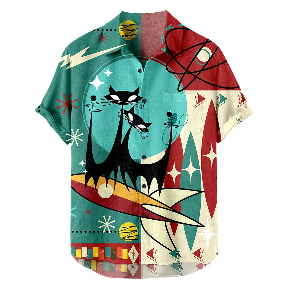 2026 Summer New Hawaii Fashion Vacation Color Printed Casual Collar Short Sleeved Shirt for Men