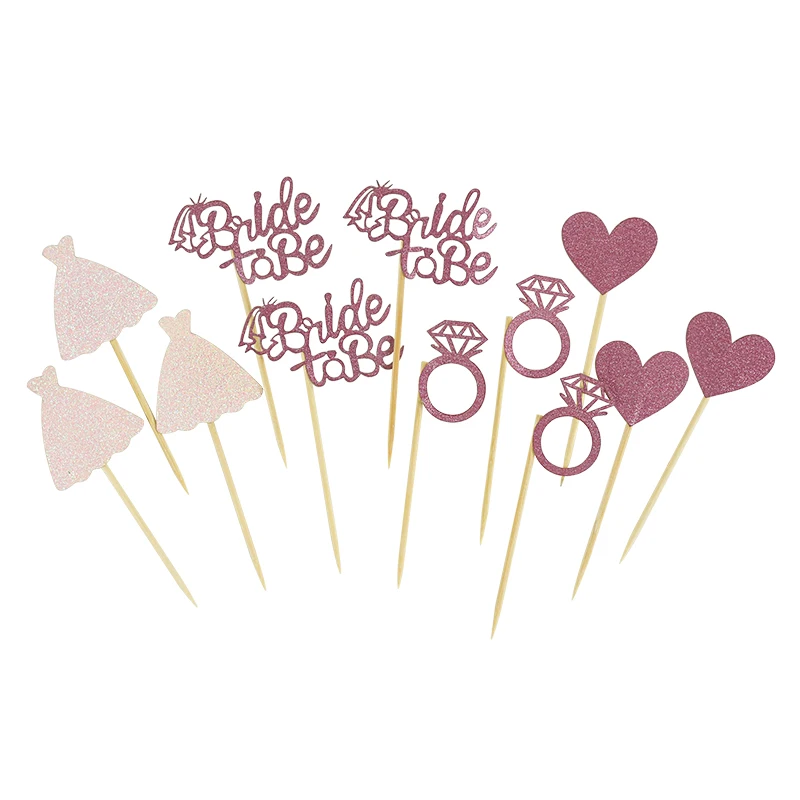 Rose Gold Glitter Bride To Be  Diamond Ring Cake Decor Hen Party Cupcake Toppers Dessert Decor Wedding Bridal Shower Supplies view 2