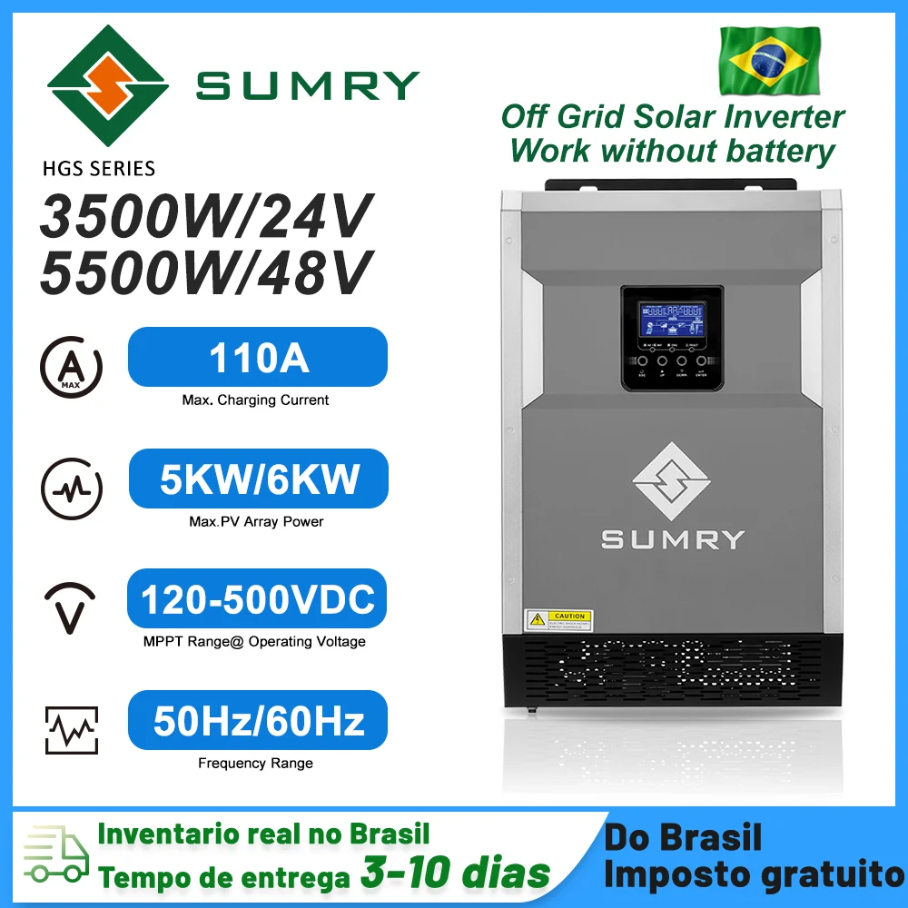 SUMRY HGS Off Grid Solar Inverter 3.5/5.5kw 24V 48V MPPT 110A 5500W Pure Sine Wave Power Inverter